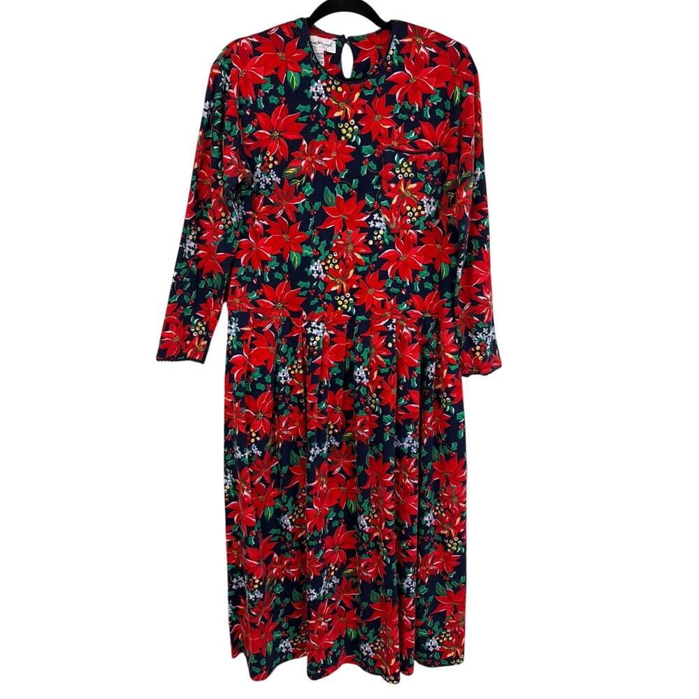 The Eagle’s Eye Multicolored Christmas Poinsettia Maxi Dress Size L